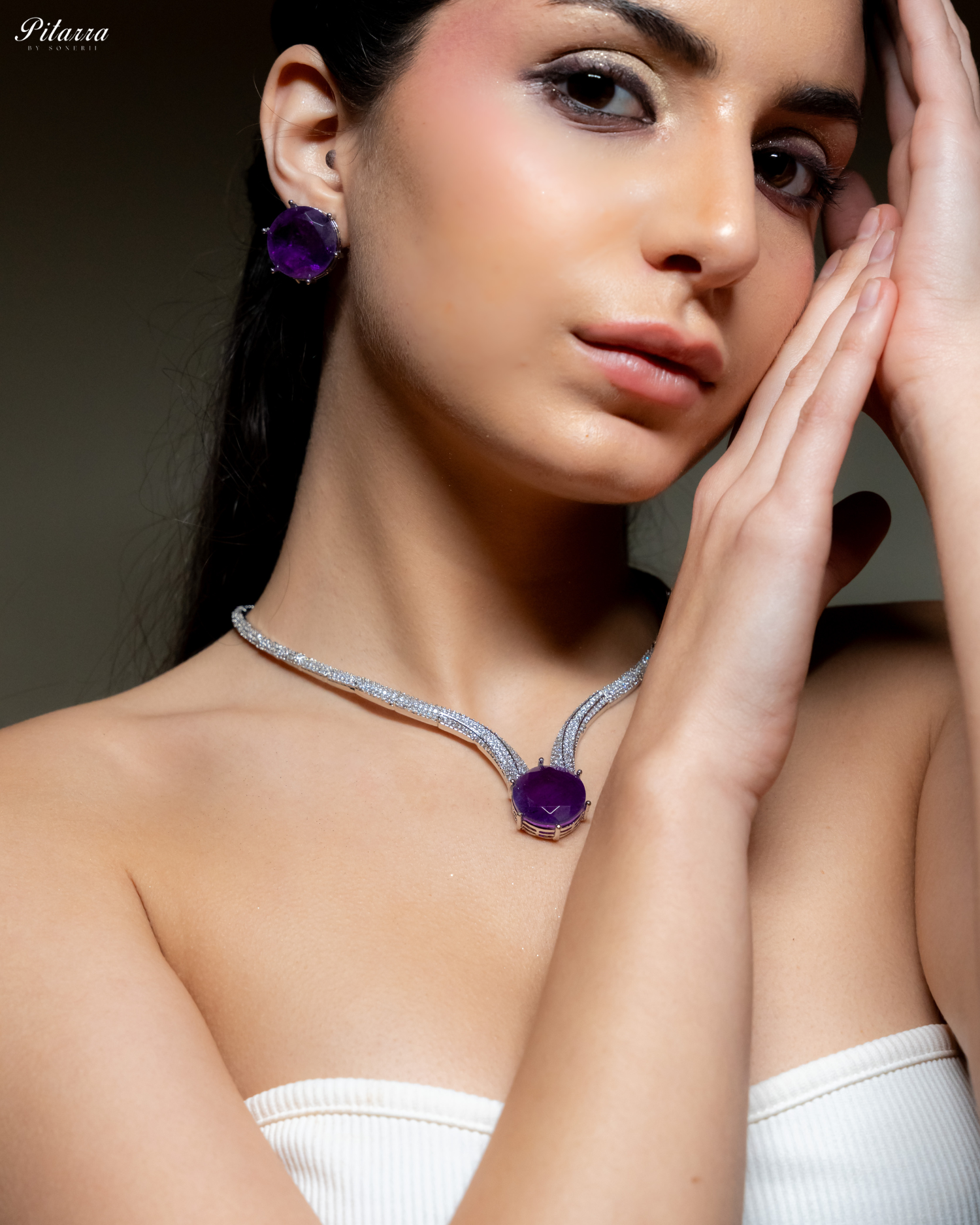 Purple Drop Stone CZ Necklace Set