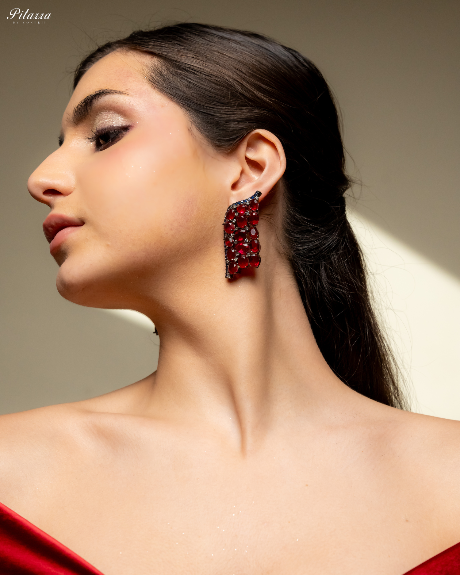 Red Crystal CZ Stud Earrings