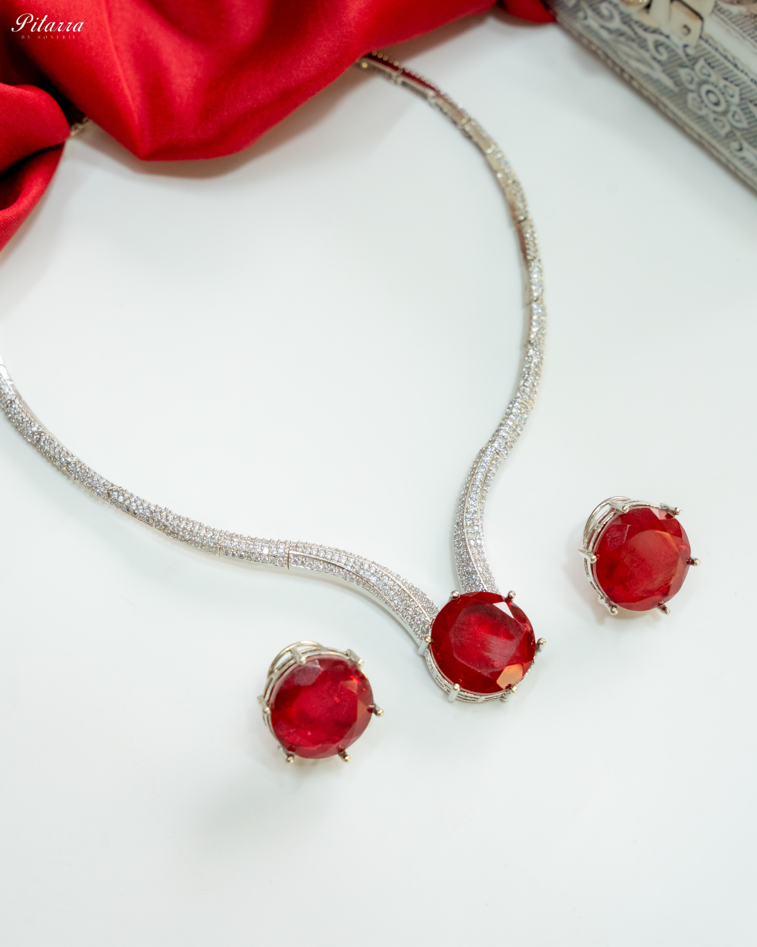 Red Drop Stone CZ Necklace Set