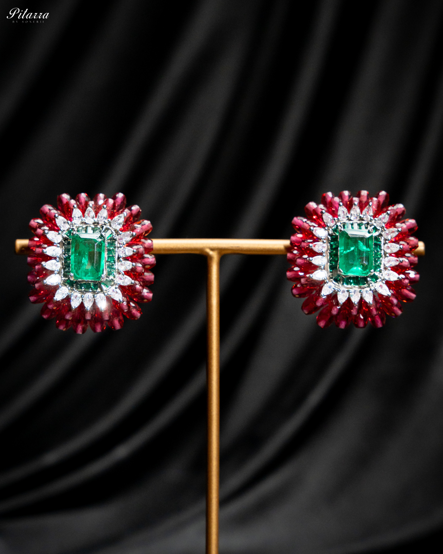 Red and Green Emerald Studs Earrings