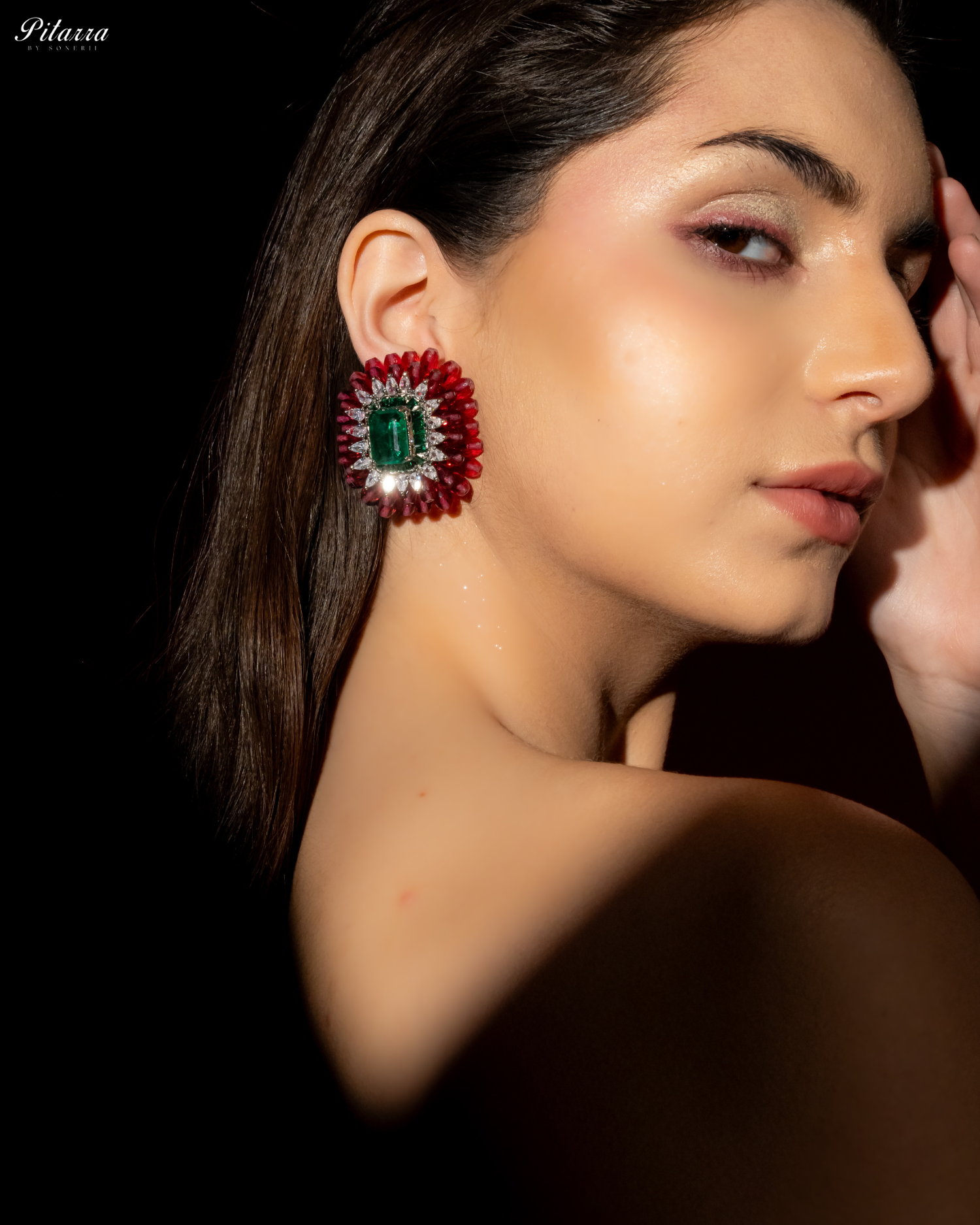 Red and Green Emerald Studs Earrings