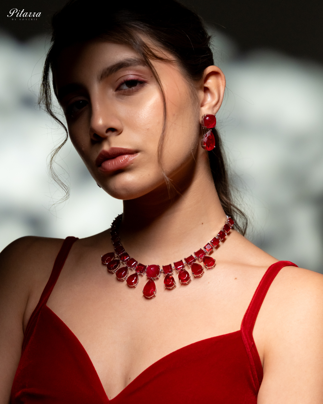 Red Crystal Choker Necklace Set