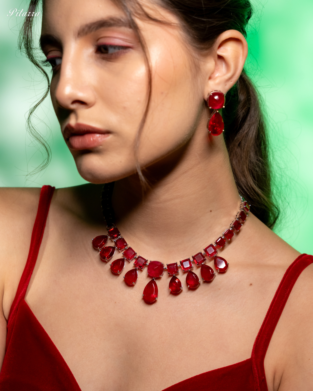 Red Crystal Choker Necklace Set