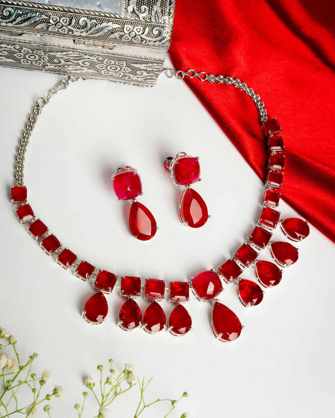 Red Crystal Choker Necklace Set