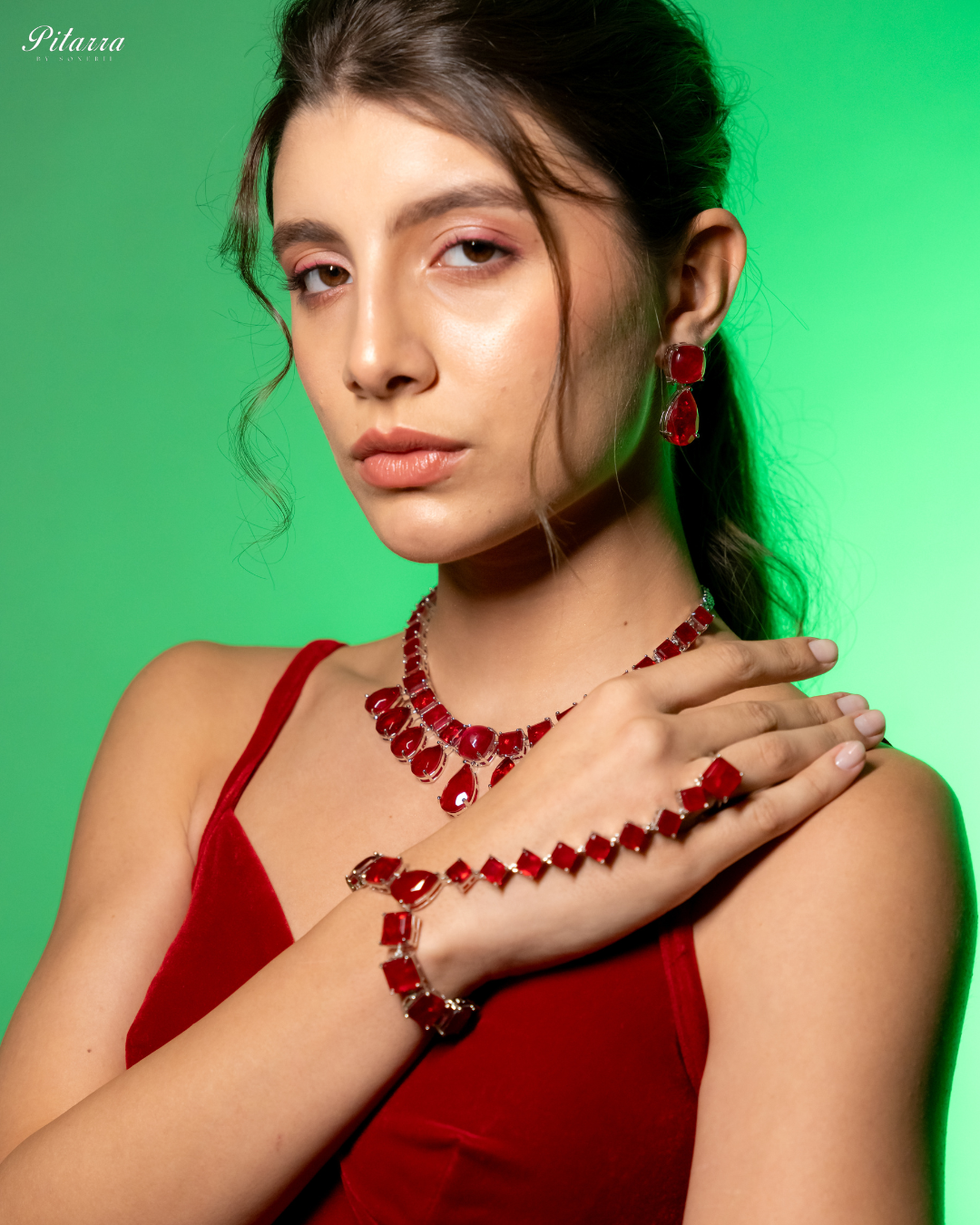 Red Cubic Zirconia Silver Plated Bracelet