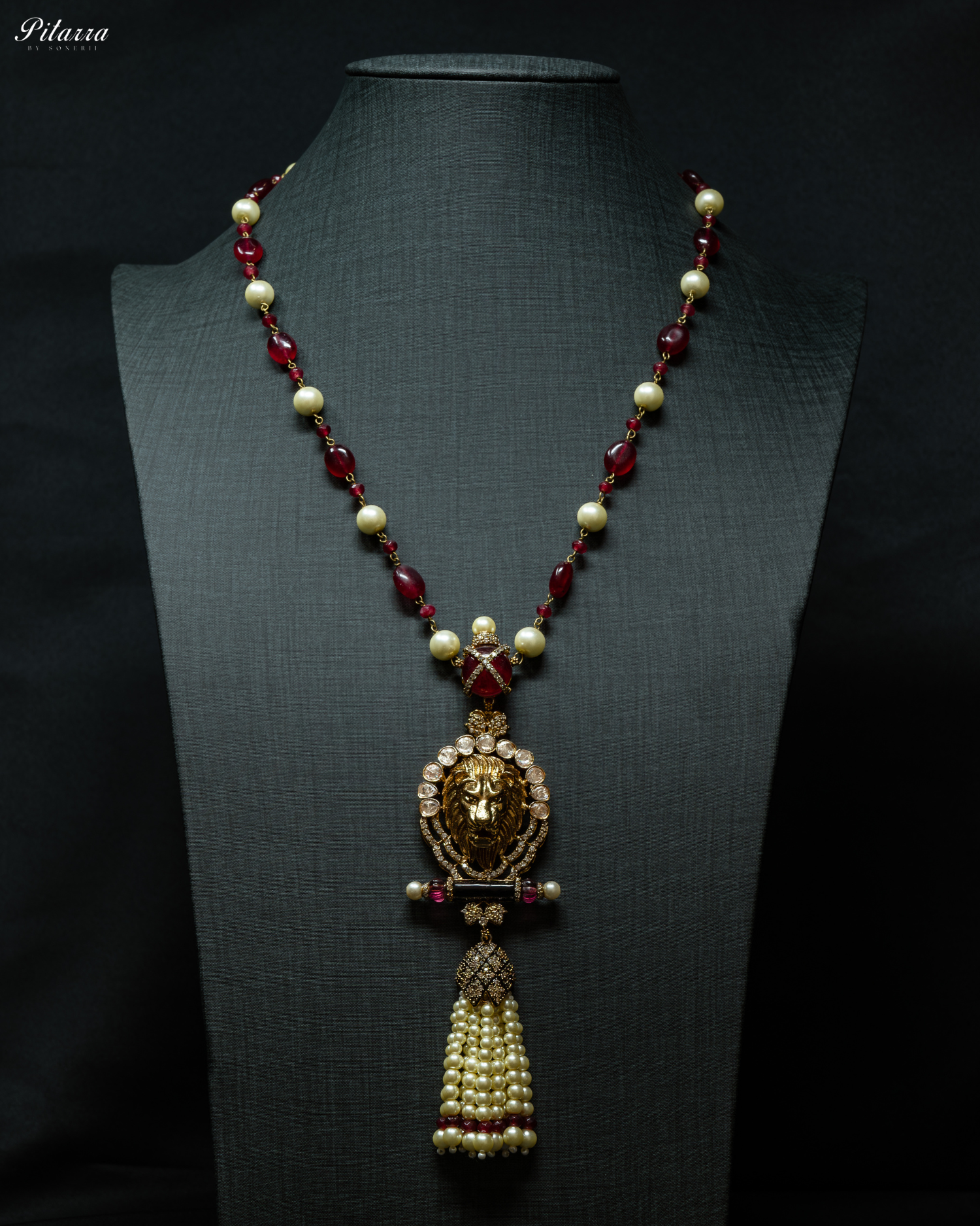 Red Polki Kundan Pendant Necklace Set