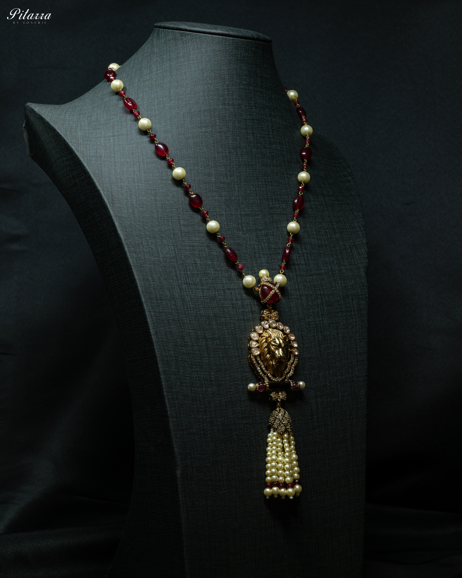 Red Polki Kundan Pendant Necklace Set