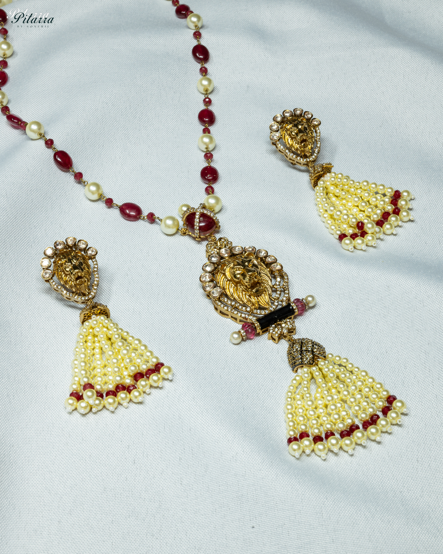 Red Polki Kundan Pendant Necklace Set