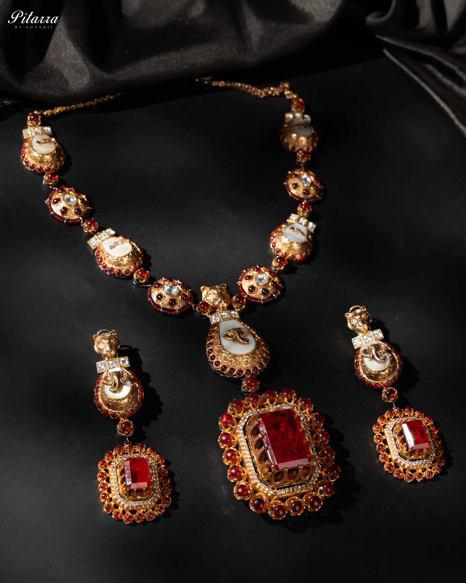 Red Ruby Polki Kundan Necklace Set