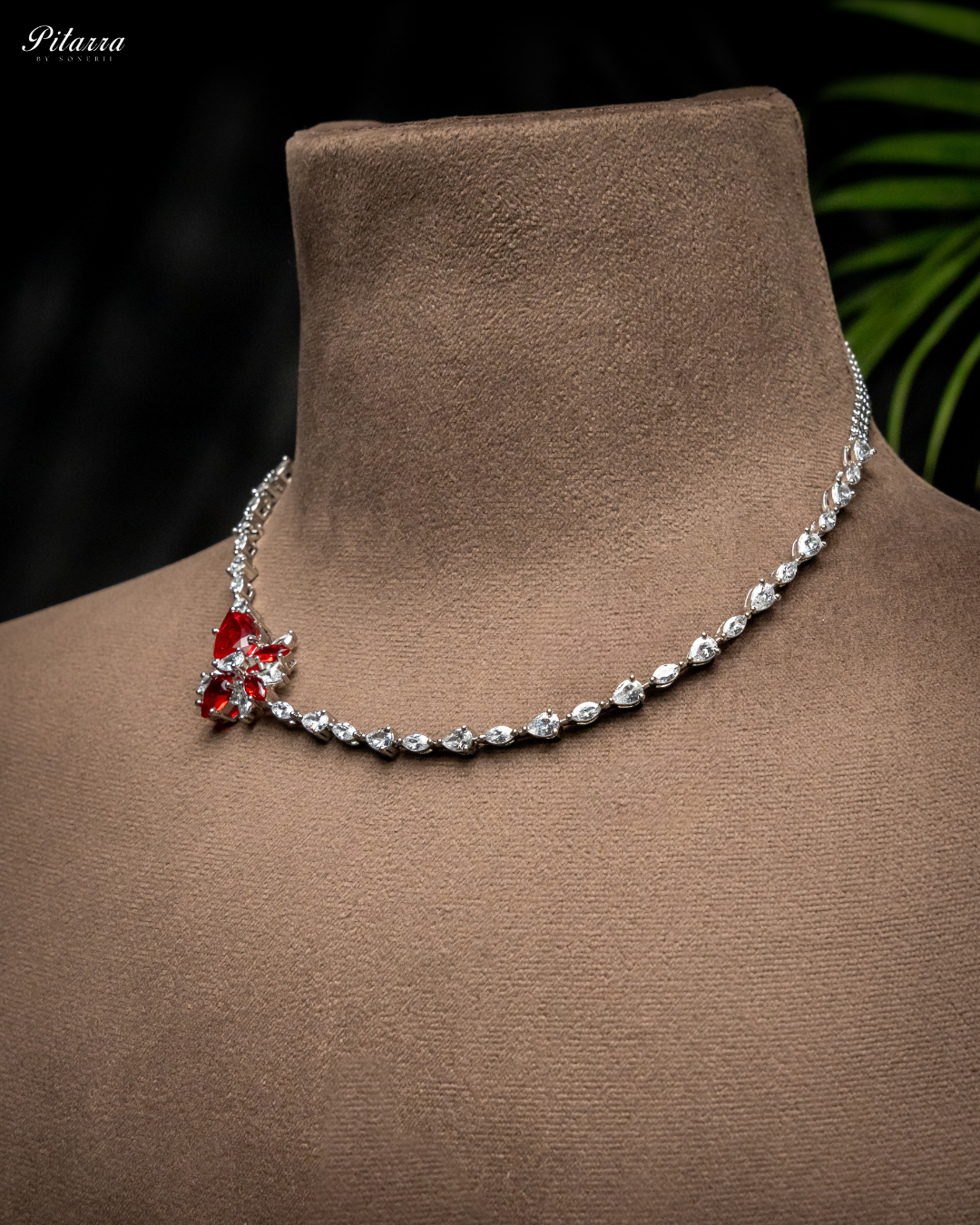 Red Silver Plated CZ Necklace Set