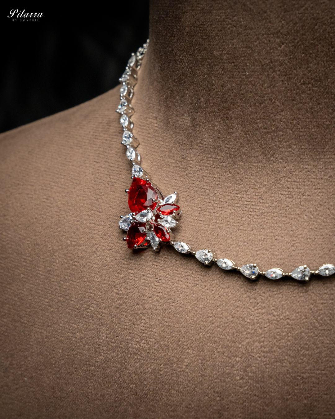 Red Silver Plated CZ Necklace Set