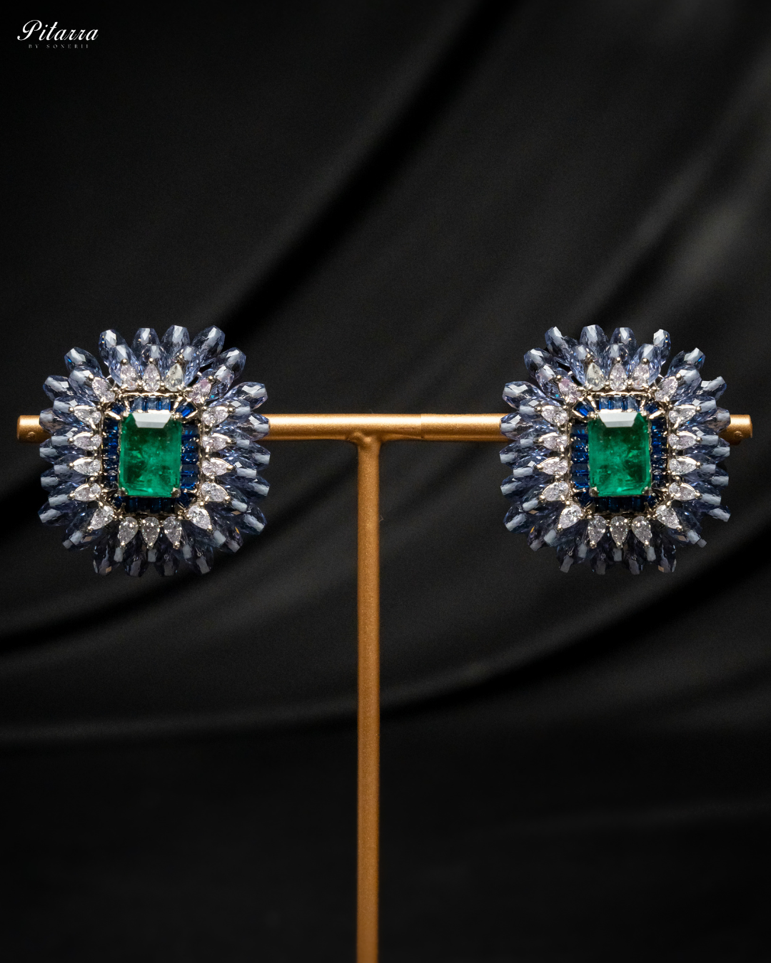 Royal Blue Emerald Studs Earrings