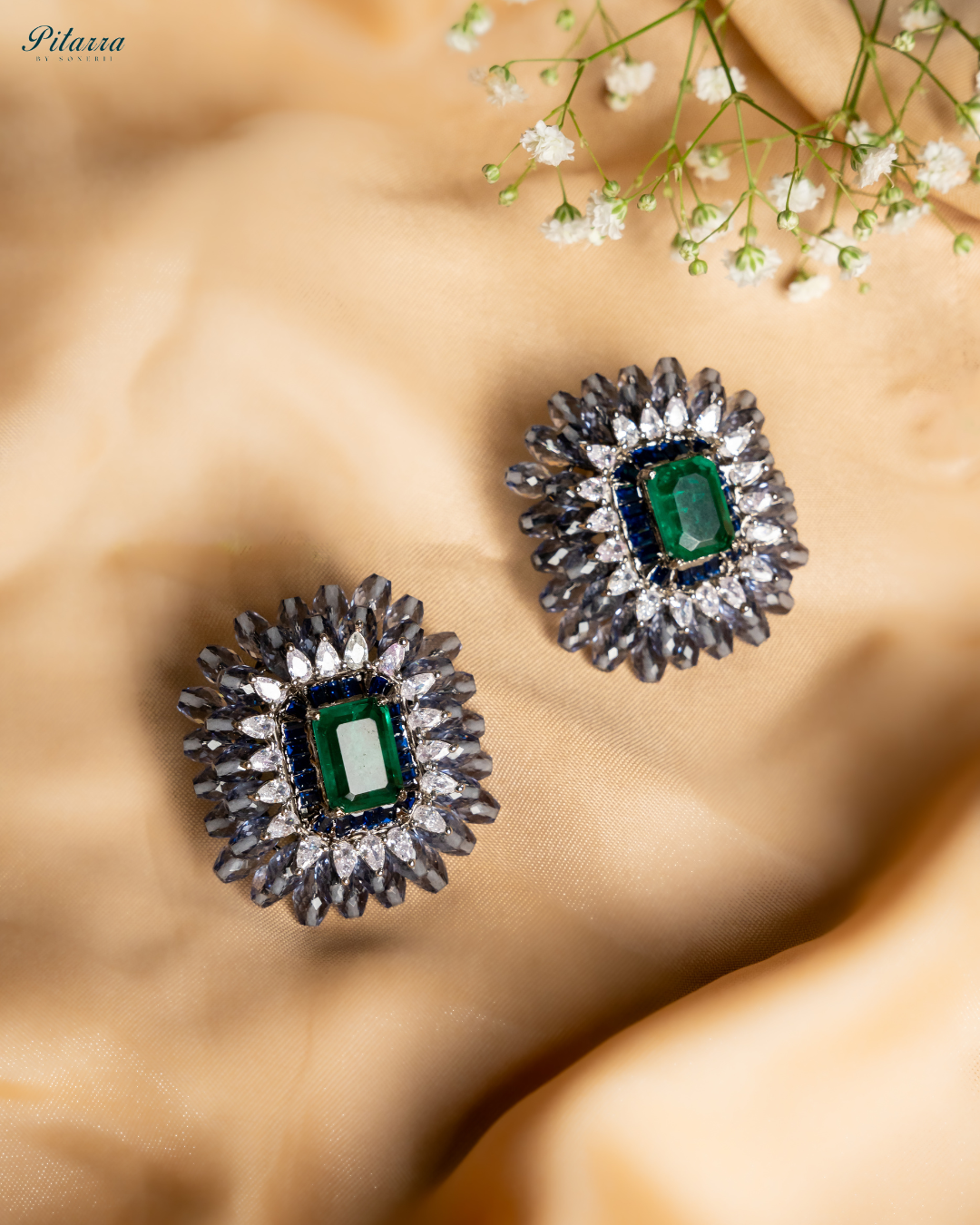 Royal Blue Emerald Studs Earrings