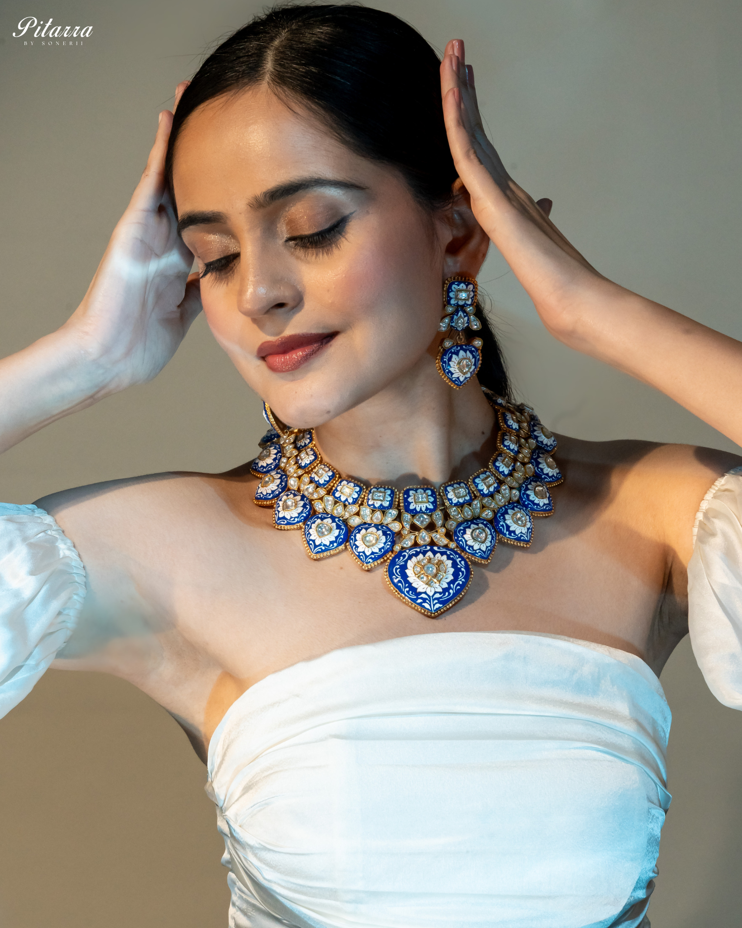 Royal Blue Kundan Jadau Necklace Set