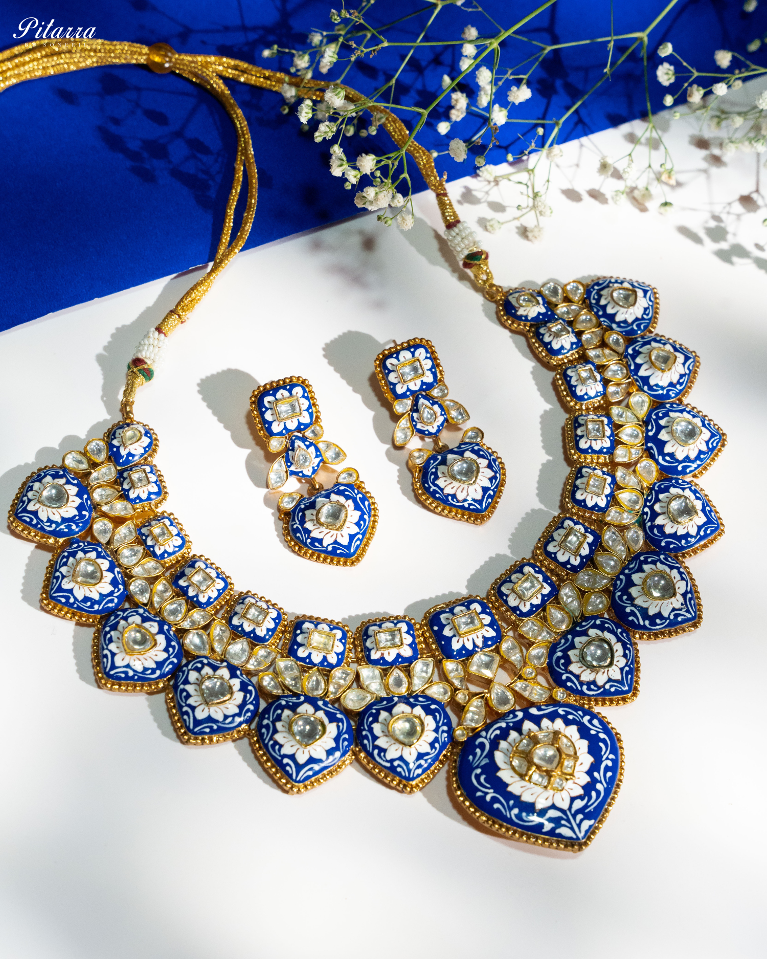 Royal Blue Kundan Jadau Necklace Set