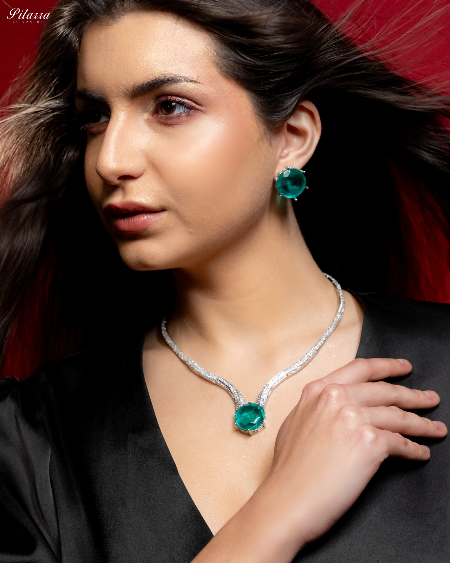 Sea Green Drop Stone CZ Necklace Set