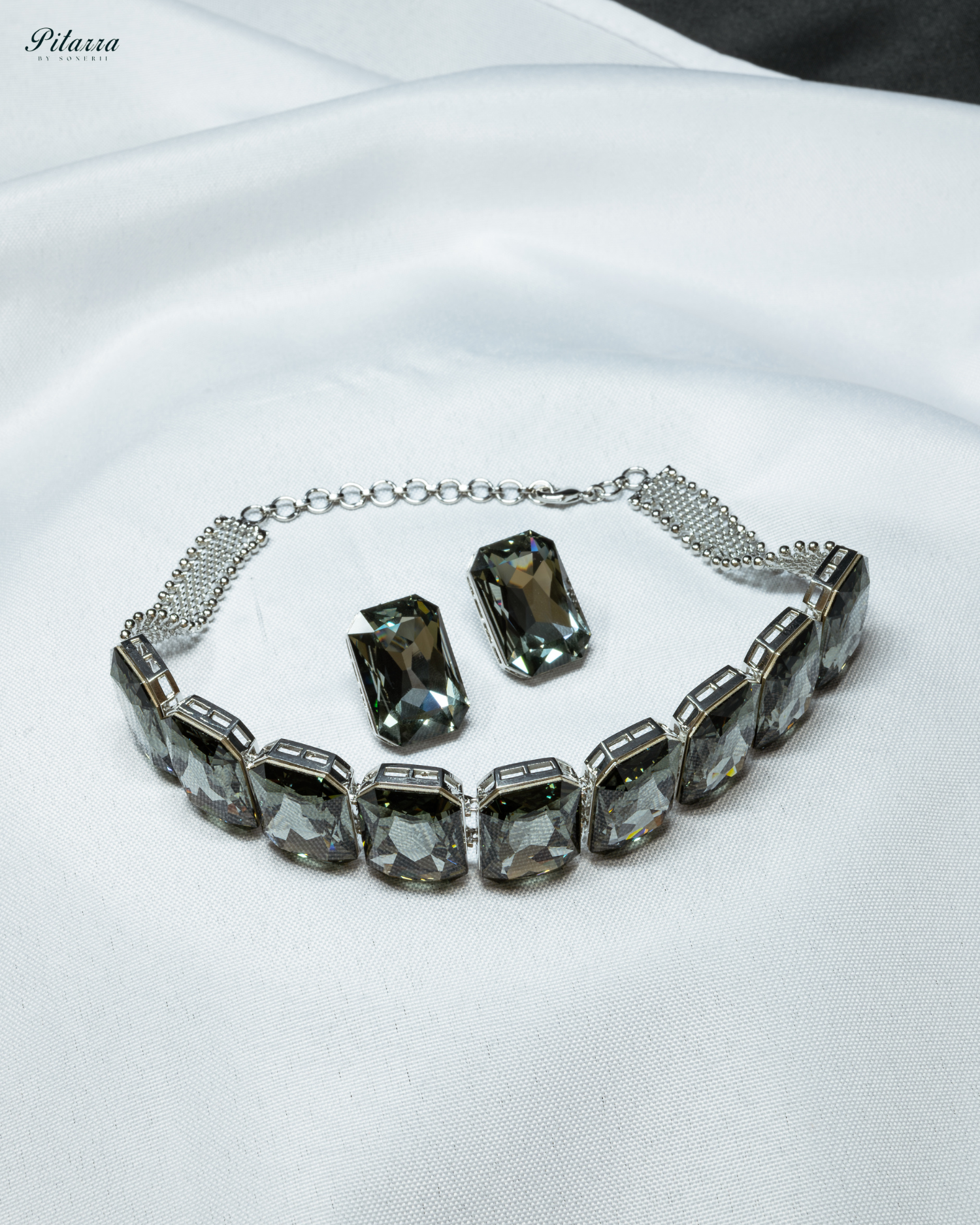 Silver Black Swarovski Choker Set