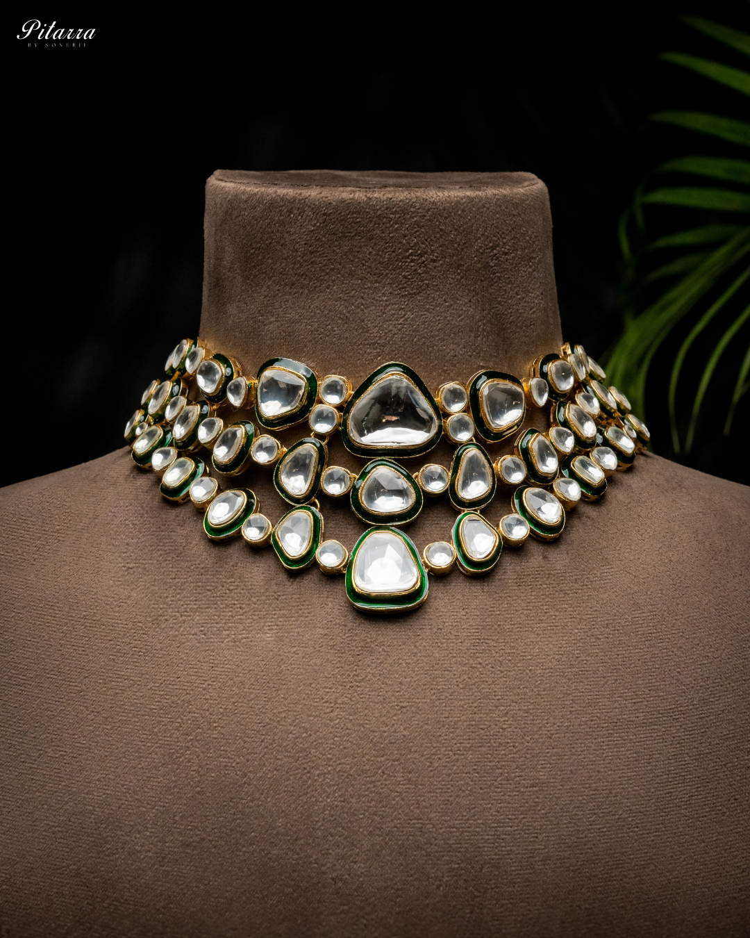 Kundan with Green Enamel Choker Set with Modern Touch