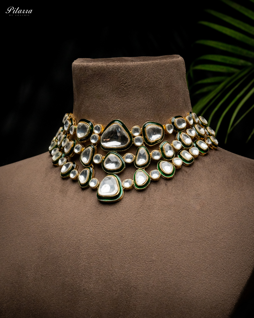 Kundan with Green Enamel Choker Set with Modern Touch