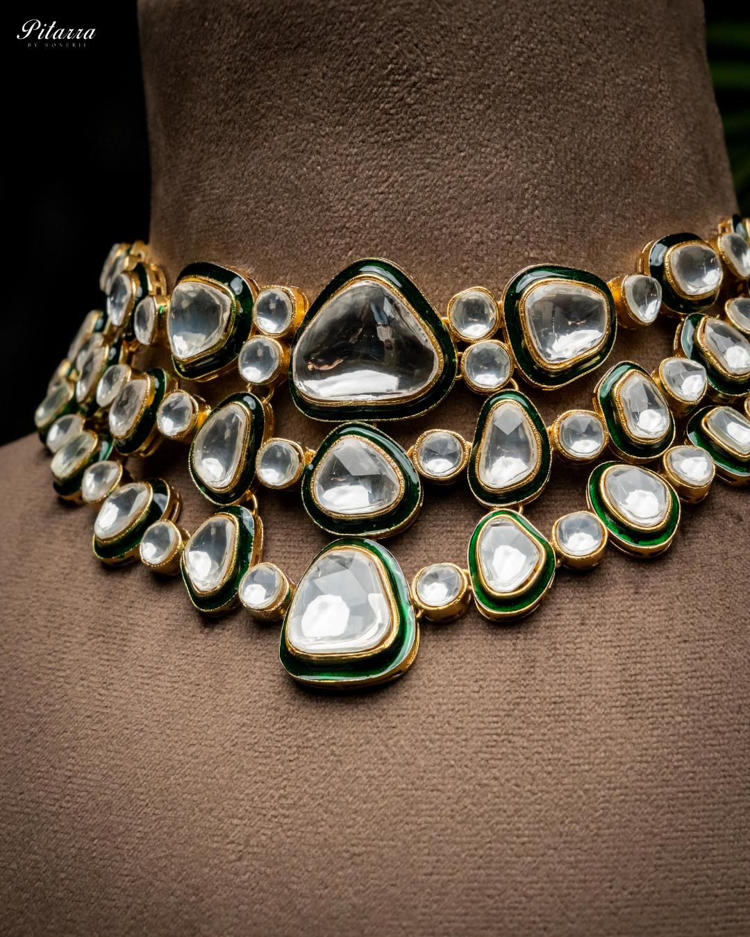 Kundan with Green Enamel Choker Set with Modern Touch