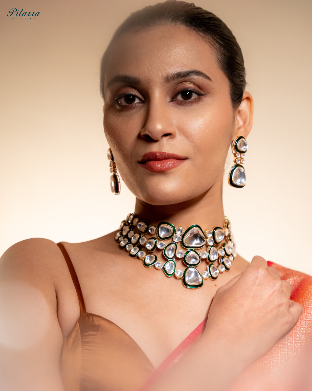 Kundan with Green Enamel Choker Set with Modern Touch