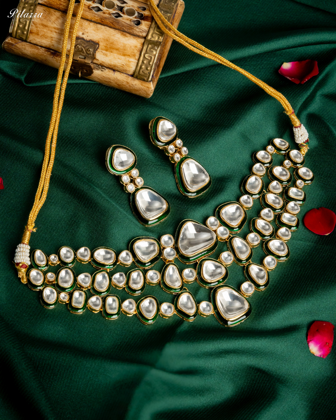 Kundan with Green Enamel Choker Set with Modern Touch