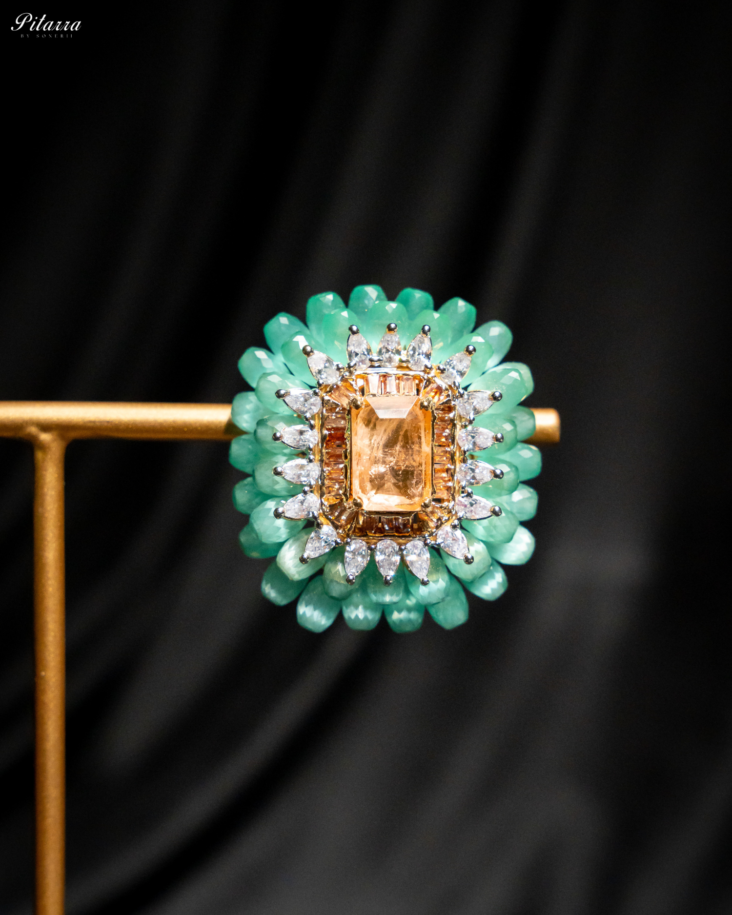 Turquoise and Golden Emerald Studs Earrings