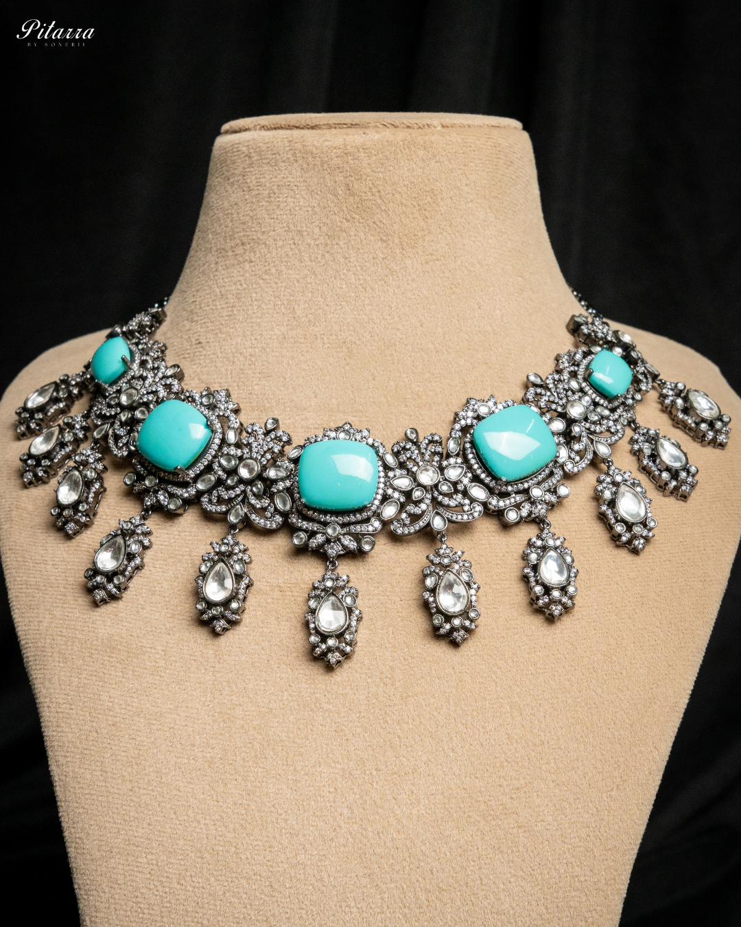 Turquoise Blue Royal Kundan Necklace Set