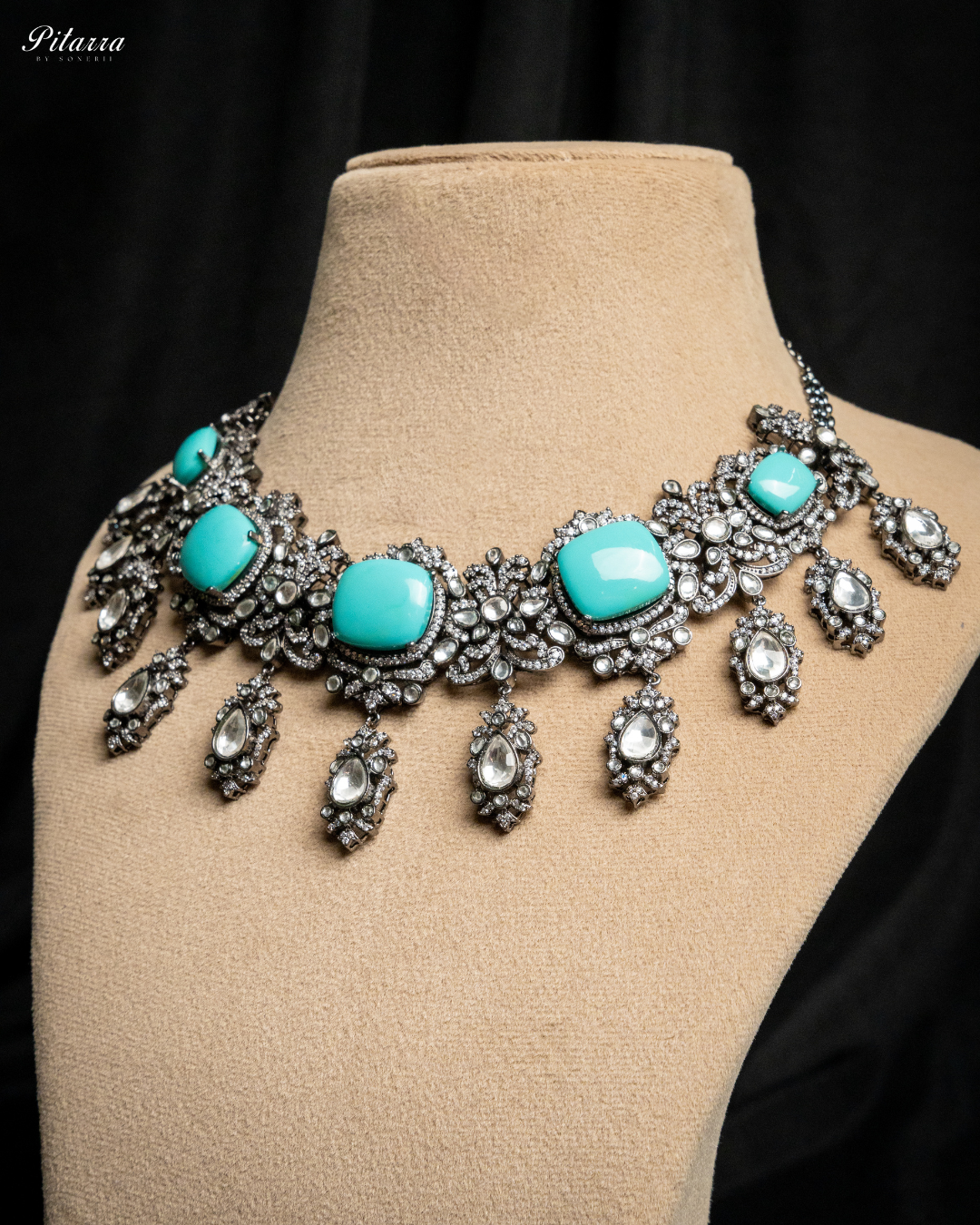 Turquoise Blue Royal Kundan Necklace Set