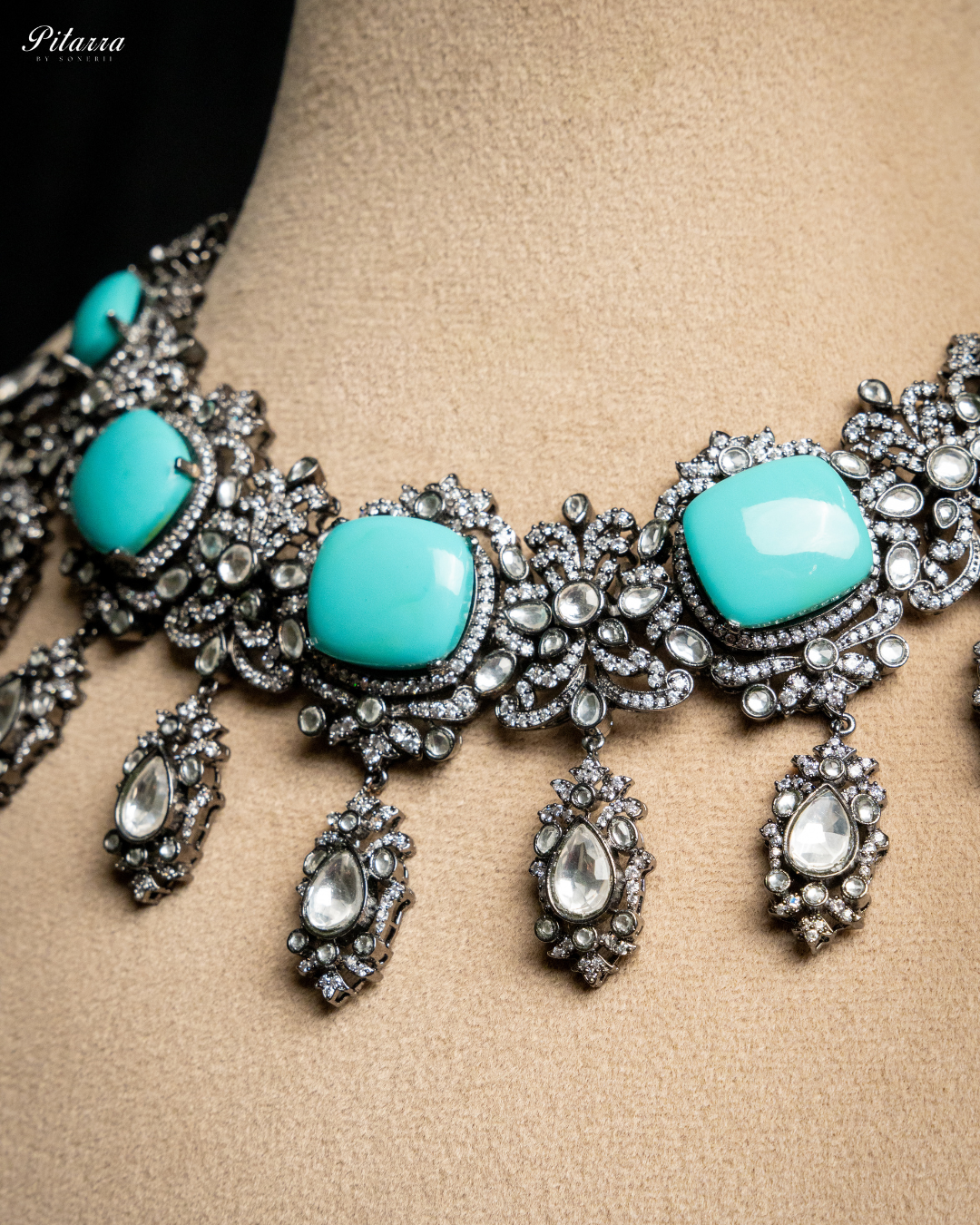 Turquoise Blue Royal Kundan Necklace Set