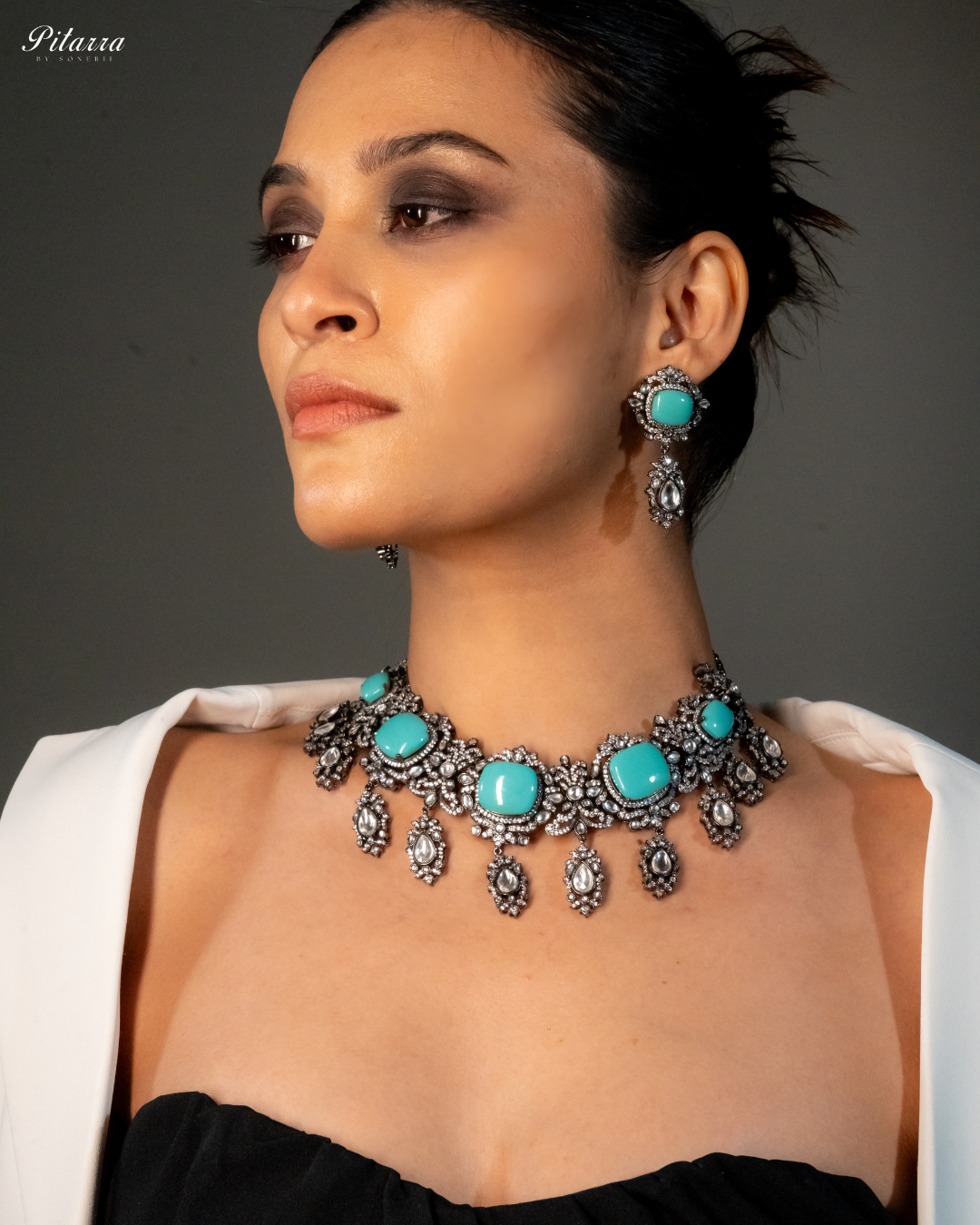 Turquoise Blue Royal Kundan Necklace Set