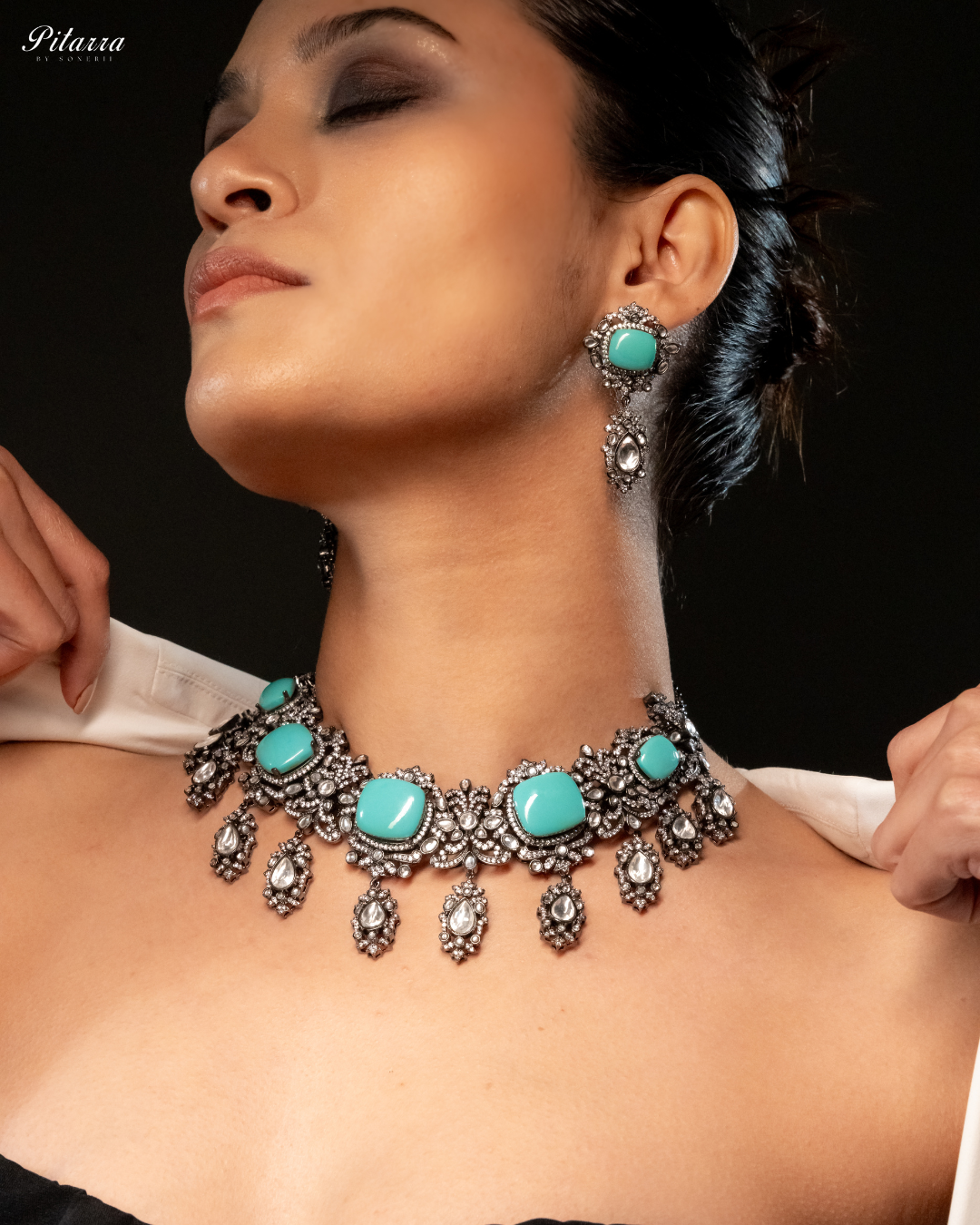 Turquoise Blue Royal Kundan Necklace Set