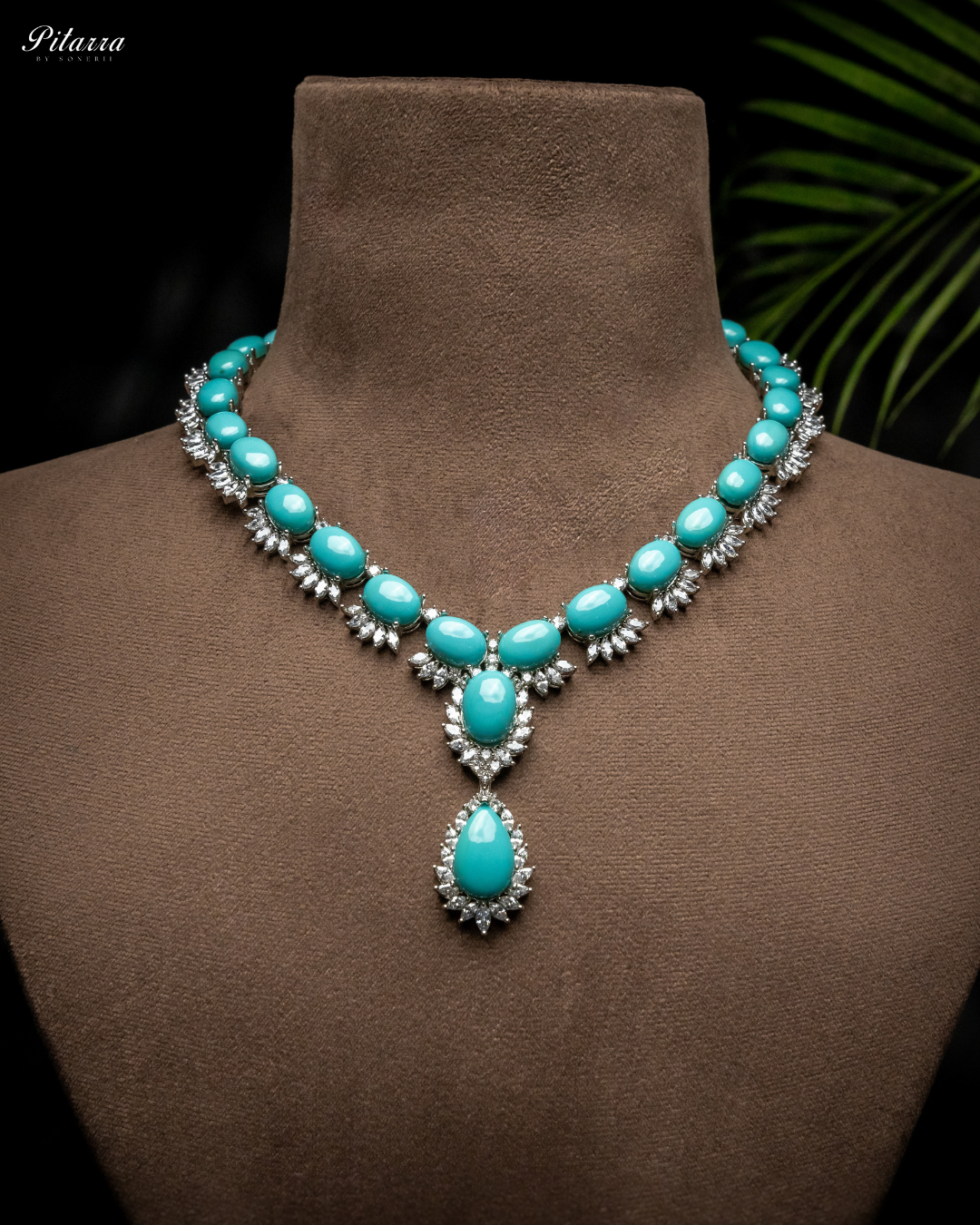 Turquoise Blue Zircon Silver Necklace Set