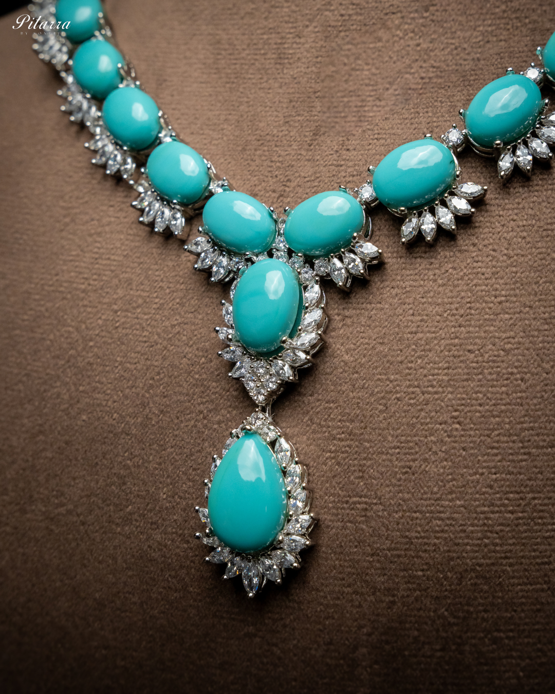 Turquoise Blue Zircon Silver Necklace Set