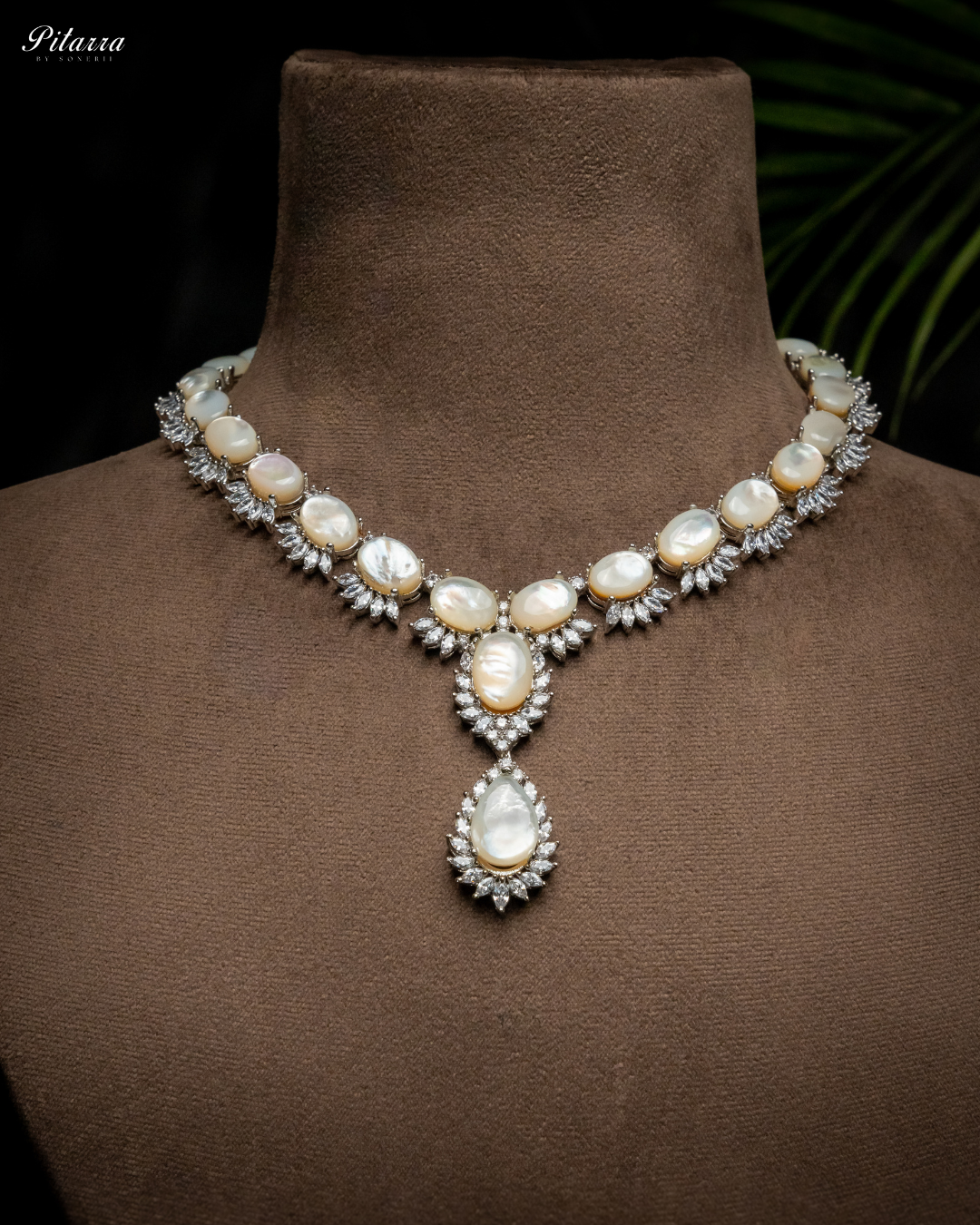 White Finish Zircon Silver Necklace Set