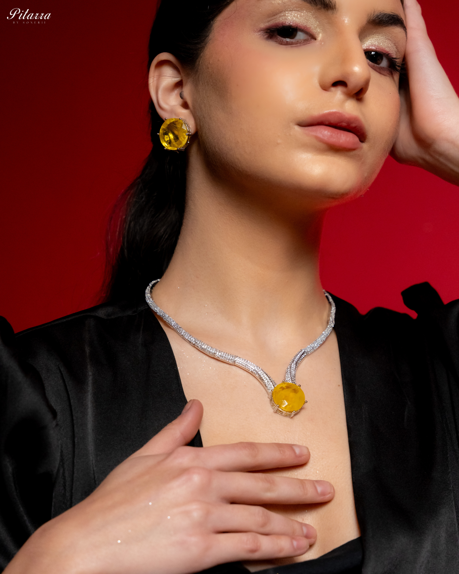 Yellow Drop Stone CZ Necklace Set