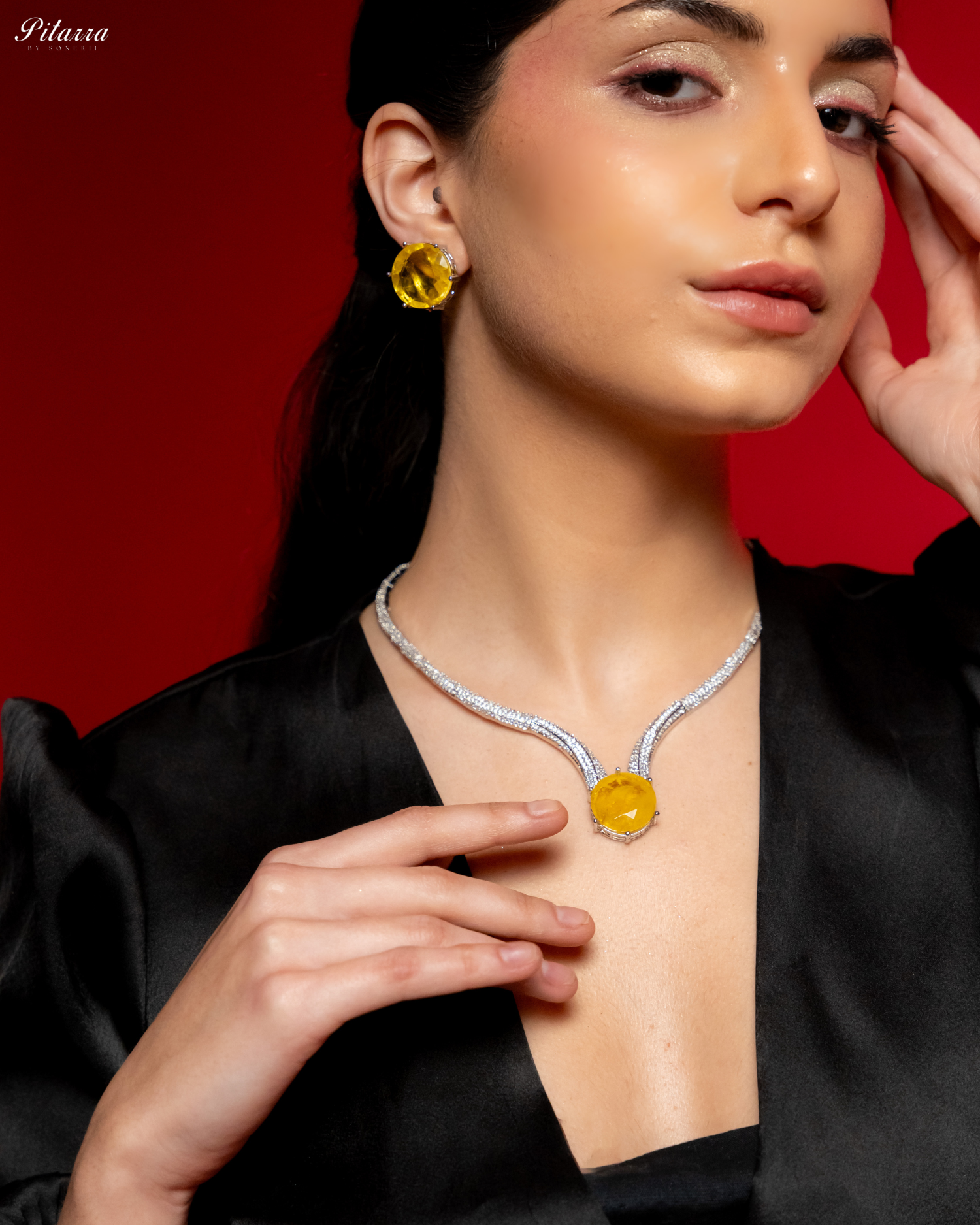 Yellow Drop Stone CZ Necklace Set