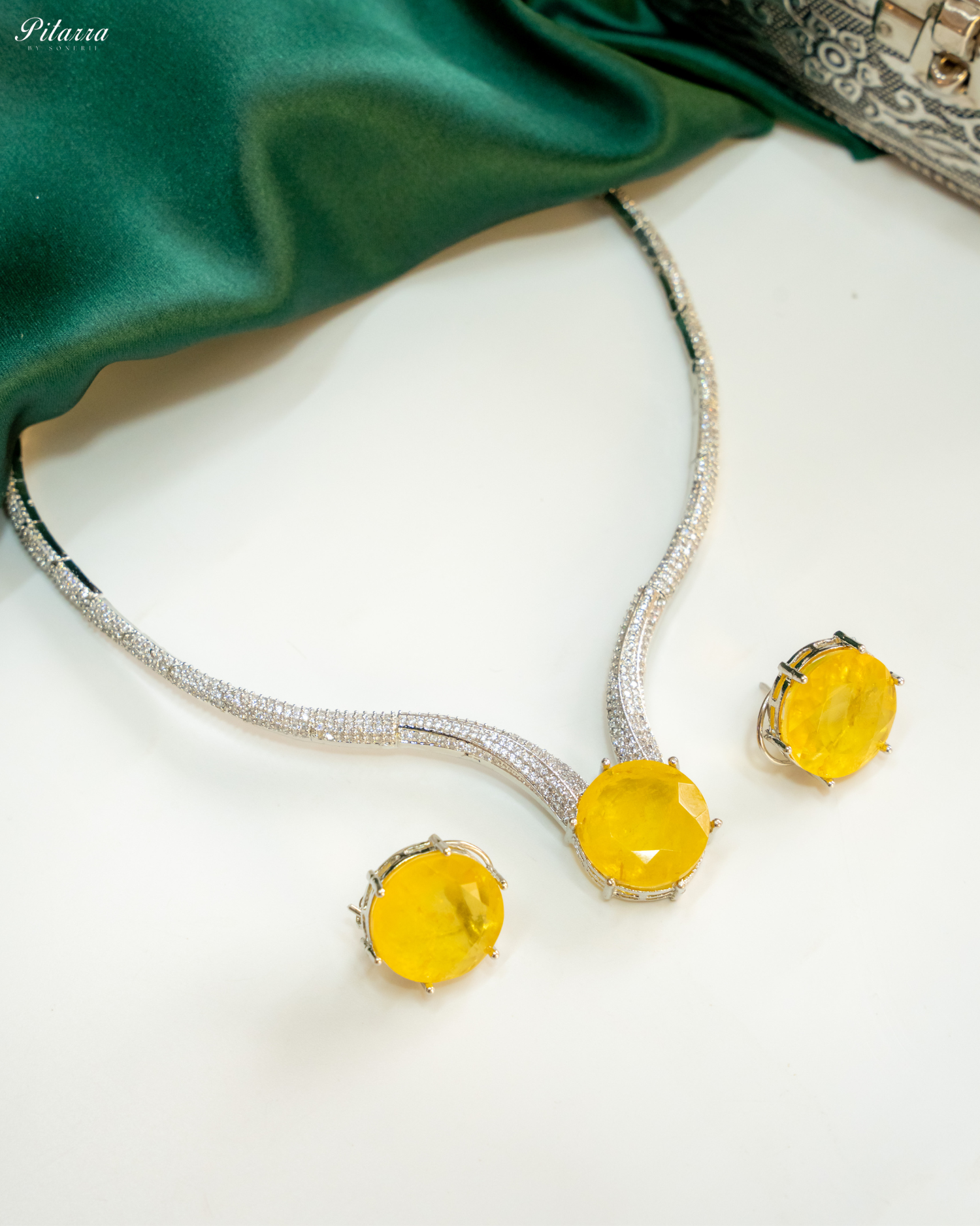 Yellow Drop Stone CZ Necklace Set