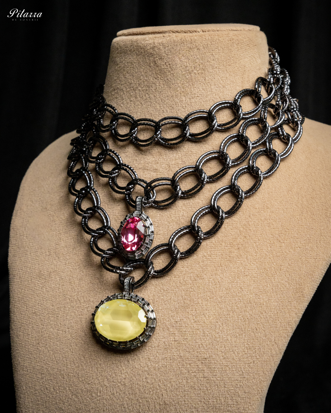 Yellow Statement Pendant Chain Choker